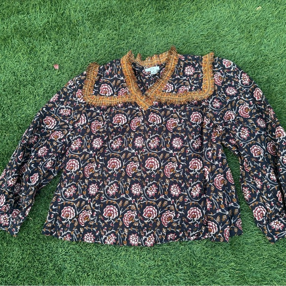 Anthropologie Othilia Sera Black Printed Ruffled Blouse Medium $158 - Picture 1 of 6